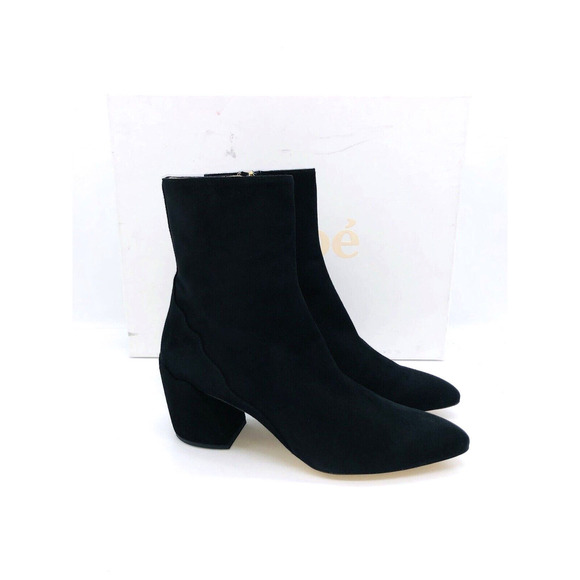 Chloe Lauren Suede Pointed Toe Ankle Boots - Black , US 7 / EUR 37 - Picture 2 of 11